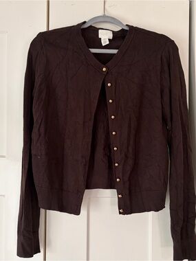 H&M Dark Brown Knit Sweater with Crew Neck